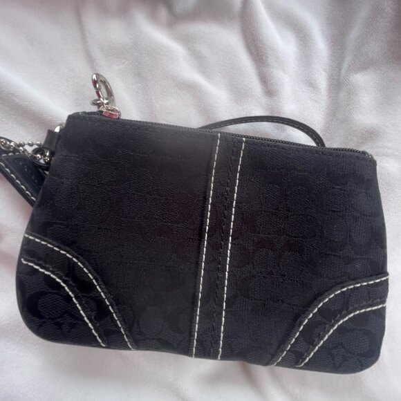 Coach Black Signature C's Wristlet with White Stitching Details - Picture 6 of 10